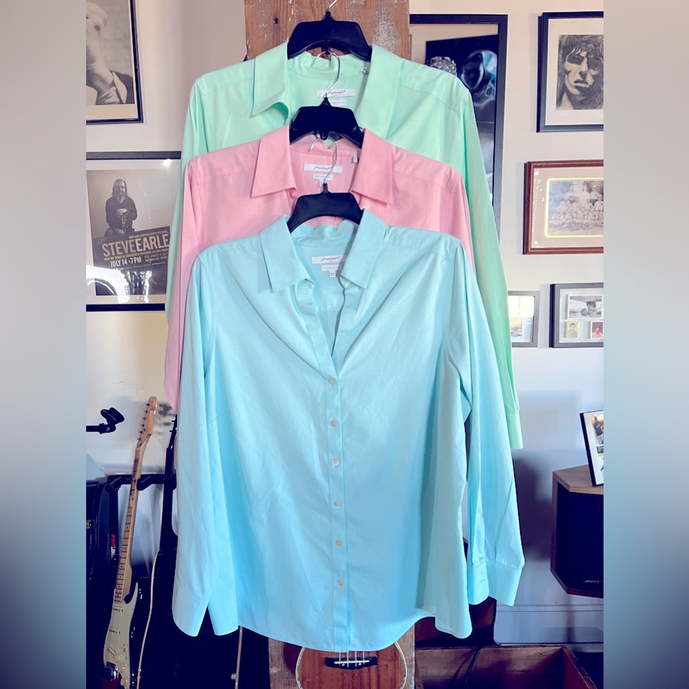 Foxcroft Heritage No Iron Plus size 20W shirts. 3 for 1, Blue, Pink and Mint.